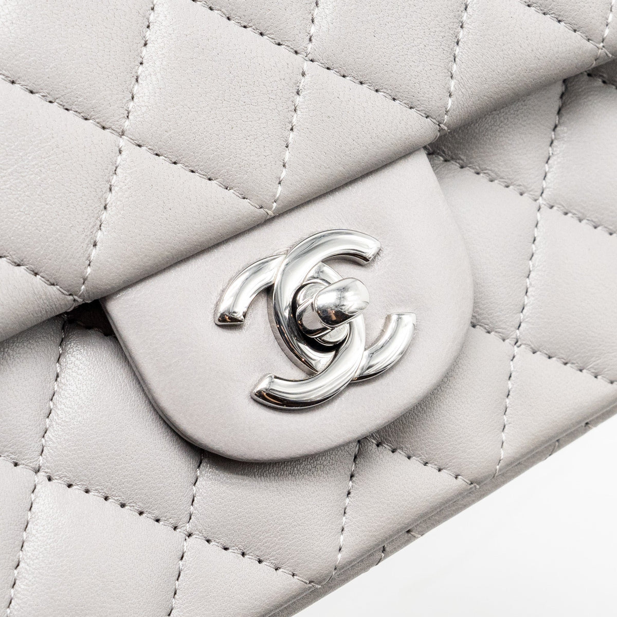 CHANEL MINI RECTANGULAR FLAP BAG LAMBSKIN LIGHT GREY SHW(MICROCHIP)