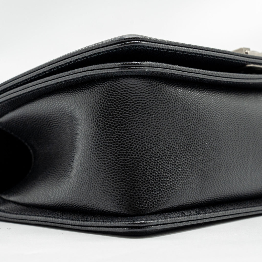 CHANEL MEDIUM BOY BAG CAVIAR BLACK RUTHENIUM SILVER HARDWARE (MICROCHIP)