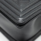 CHANEL MEDIUM BOY BAG CAVIAR BLACK RUTHENIUM SILVER HARDWARE (MICROCHIP)