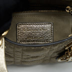 DIOR MINI LADY DIOR SUPPLE GRAINED CALFSKIN METALLIC GOLD LGHW