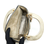 DIOR MINI LADY DIOR SUPPLE GRAINED CALFSKIN METALLIC GOLD LGHW