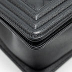 CHANEL MEDIUM BOY BAG CAVIAR BLACK RUTHENIUM SILVER HARDWARE (MICROCHIP)