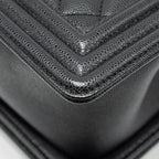 CHANEL MEDIUM BOY BAG CAVIAR BLACK RUTHENIUM SILVER HARDWARE (MICROCHIP)