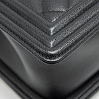 CHANEL MEDIUM BOY BAG CAVIAR BLACK RUTHENIUM SILVER HARDWARE (MICROCHIP)