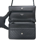 CHANEL CHEVRON WALLET ON CHAIN BLACK WITH BLACK HARDWARE