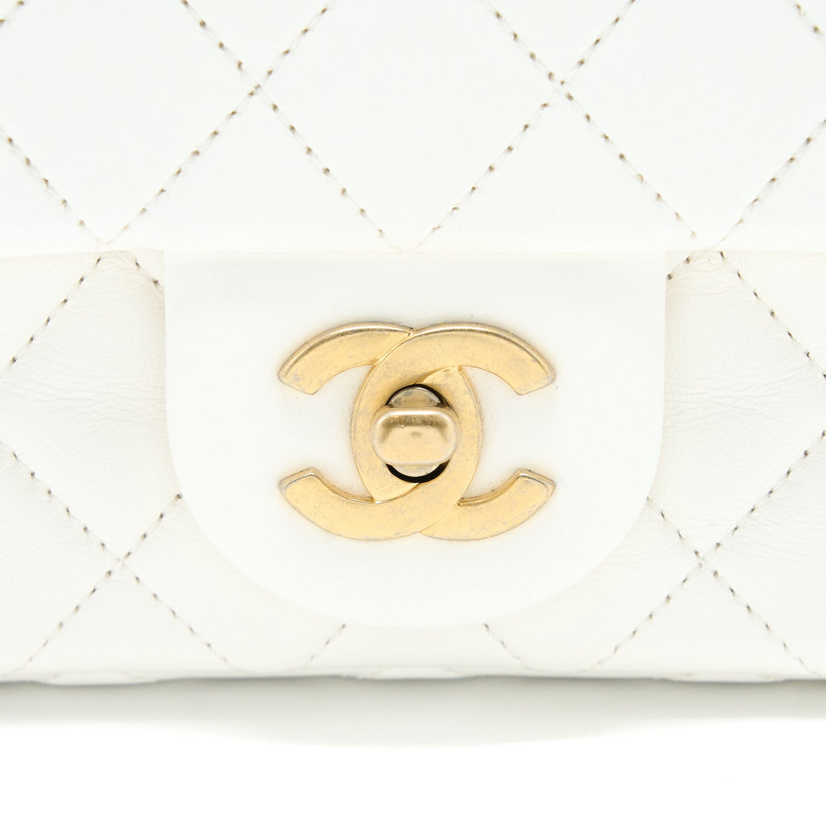 CHANEL PEARL CRUSH MINI RECTANGULAR FLAP BAG LAMBSKIN WHITE GHW