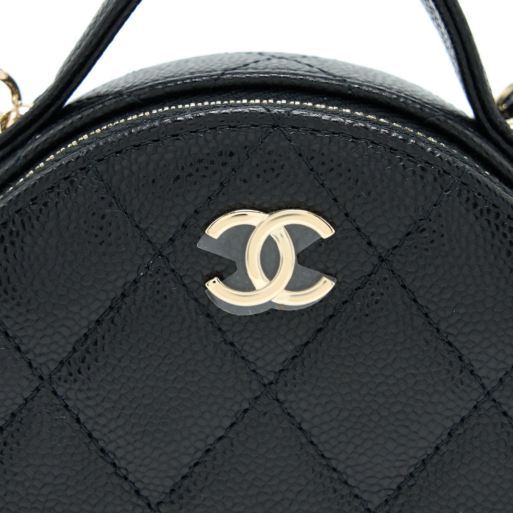 CHANEL MINI ROUND PURSE VANITY CAVIAR BLACK LGHW