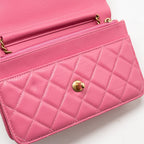 CHANEL PEARL CRUSH WALLET ON CHAIN LAMBSKIN PINK GHW