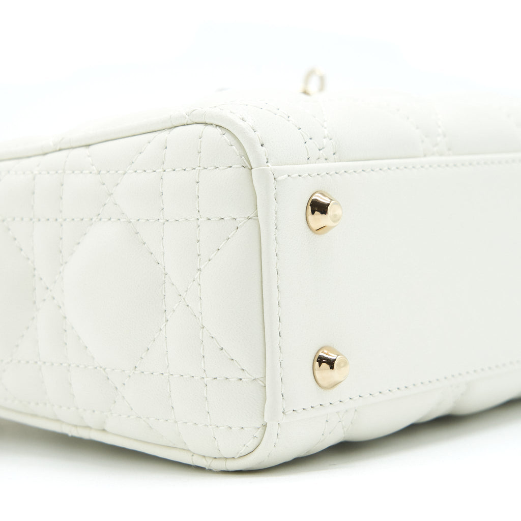 DIOR MINI LADY DIOR TOTE BAG LAMBSKIN WHITE LGHW