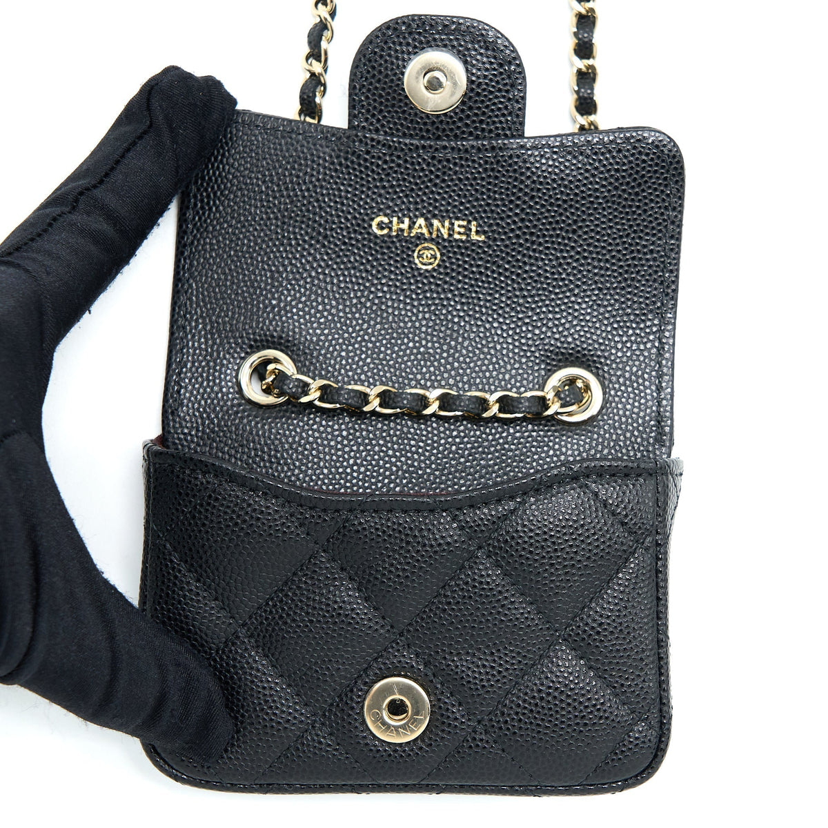 CHANEL FLAP CARDHOLDER BELT BAG CAVIAR BLACK LGHW