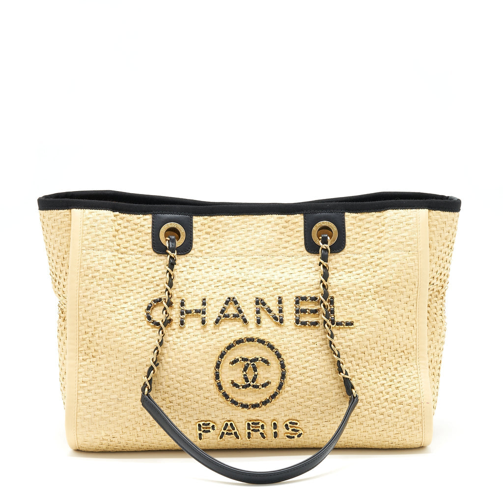CHANEL GOLD RAFFIA DEAUVILLE TOTE BAG GHW