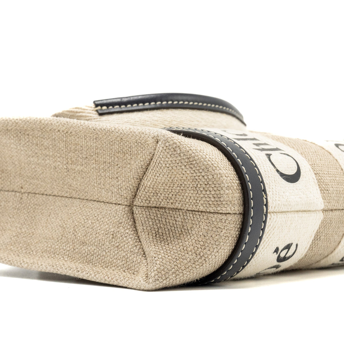 CHLOE WOODY MINI TOTE BAG CANVAS BEIGE/BLACK