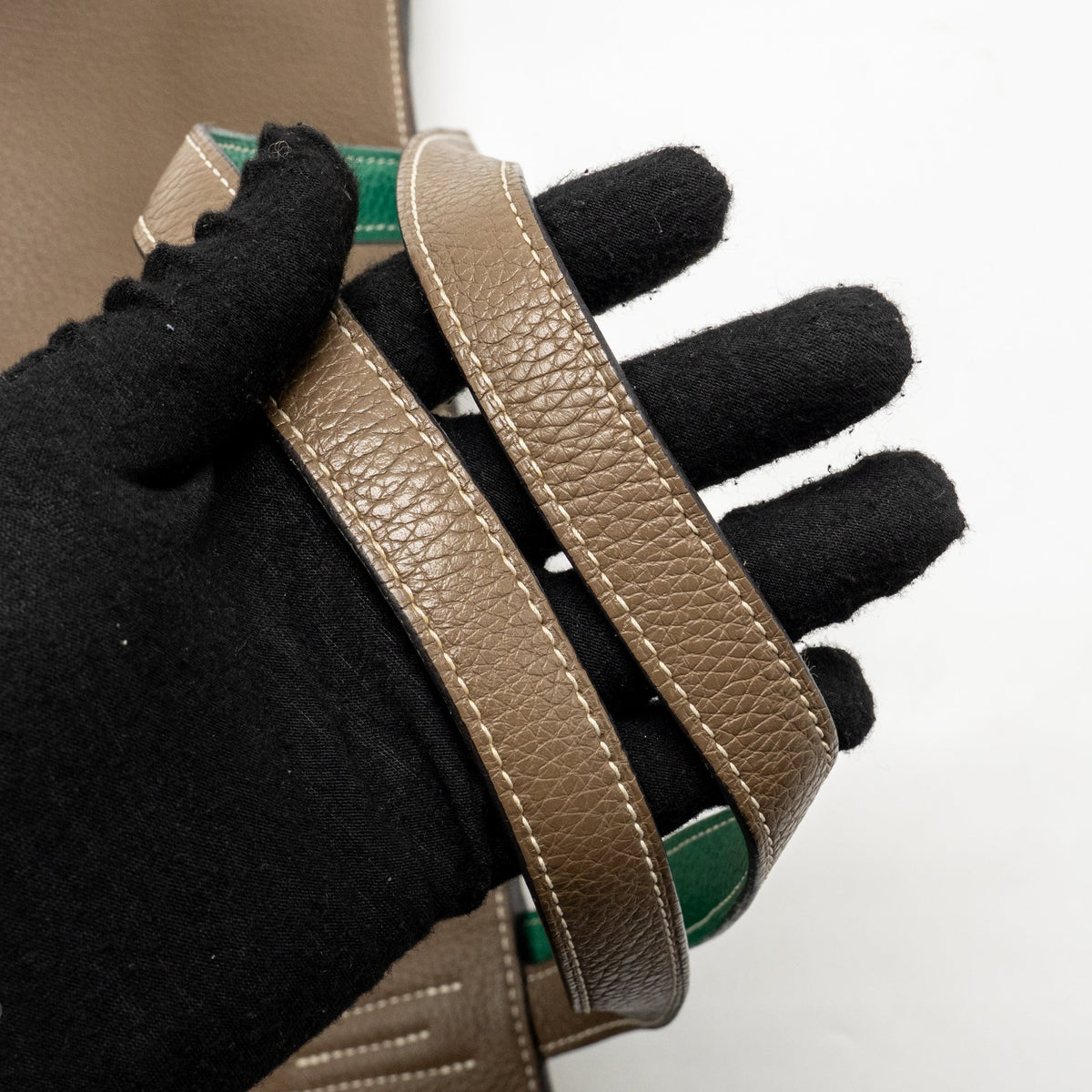 Hermes double sense tote bag clemence etoupe/green