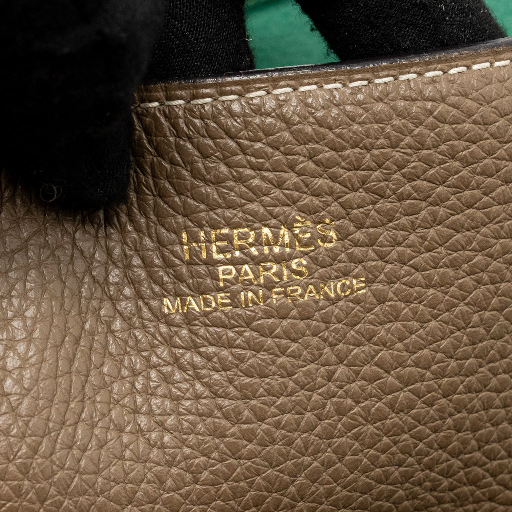 Hermes double sense tote bag clemence etoupe/green