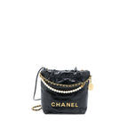 CHANEL 23S MINI 22 BAG WITH PEARL SHINY CALFSKIN BLACK GHW (MICROCHIP)