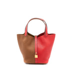 HERMES PICOTIN 22 LOCK BAG CLEMENCE ROUGE DE COEUR/GOLD GHW