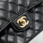 CHANEL SMALL CLASSIC DOUBLE FLAP BAG CAVIAR BLACK GHW(MICROCHIP)