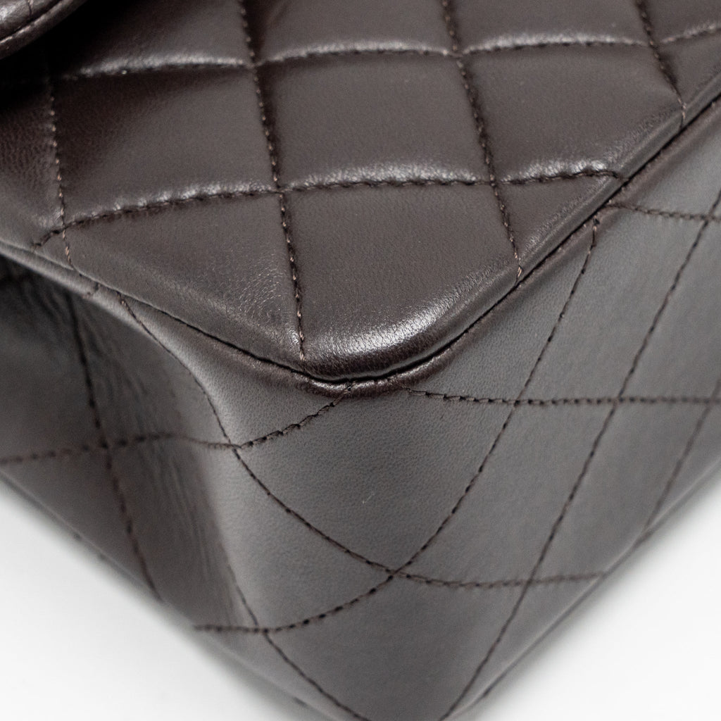 CHANEL SMALL CLASSIC DOUBLE FLAP BAG LAMBSKIN DARK BROWN LGHW (MICROCHIP)