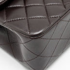 CHANEL SMALL CLASSIC DOUBLE FLAP BAG LAMBSKIN DARK BROWN LGHW (MICROCHIP)