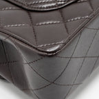 CHANEL SMALL CLASSIC DOUBLE FLAP BAG LAMBSKIN DARK BROWN LGHW (MICROCHIP)