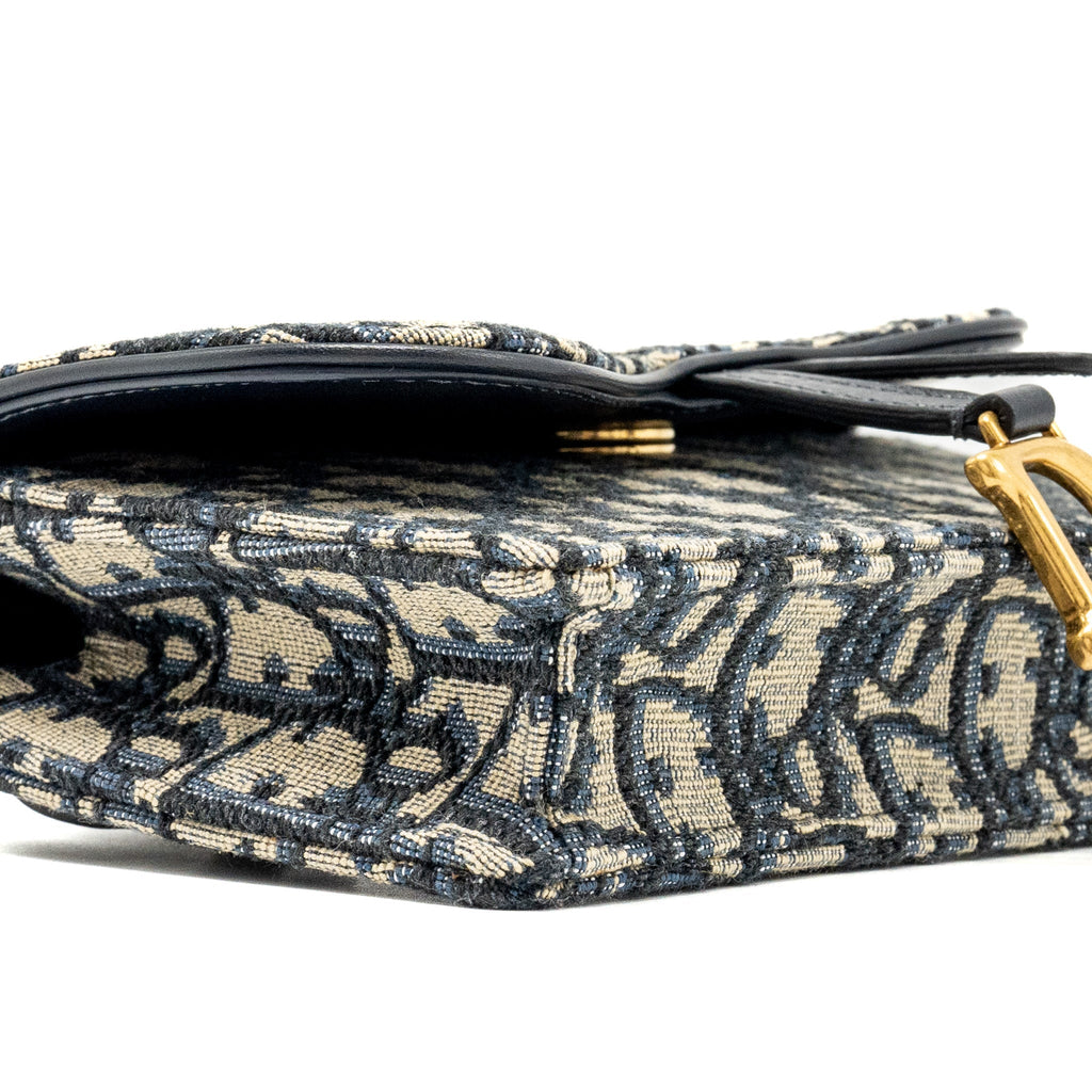 DIOR SADDLE BELT POUCH DIOR OBLIQUE JACQUARD BLUE GHW