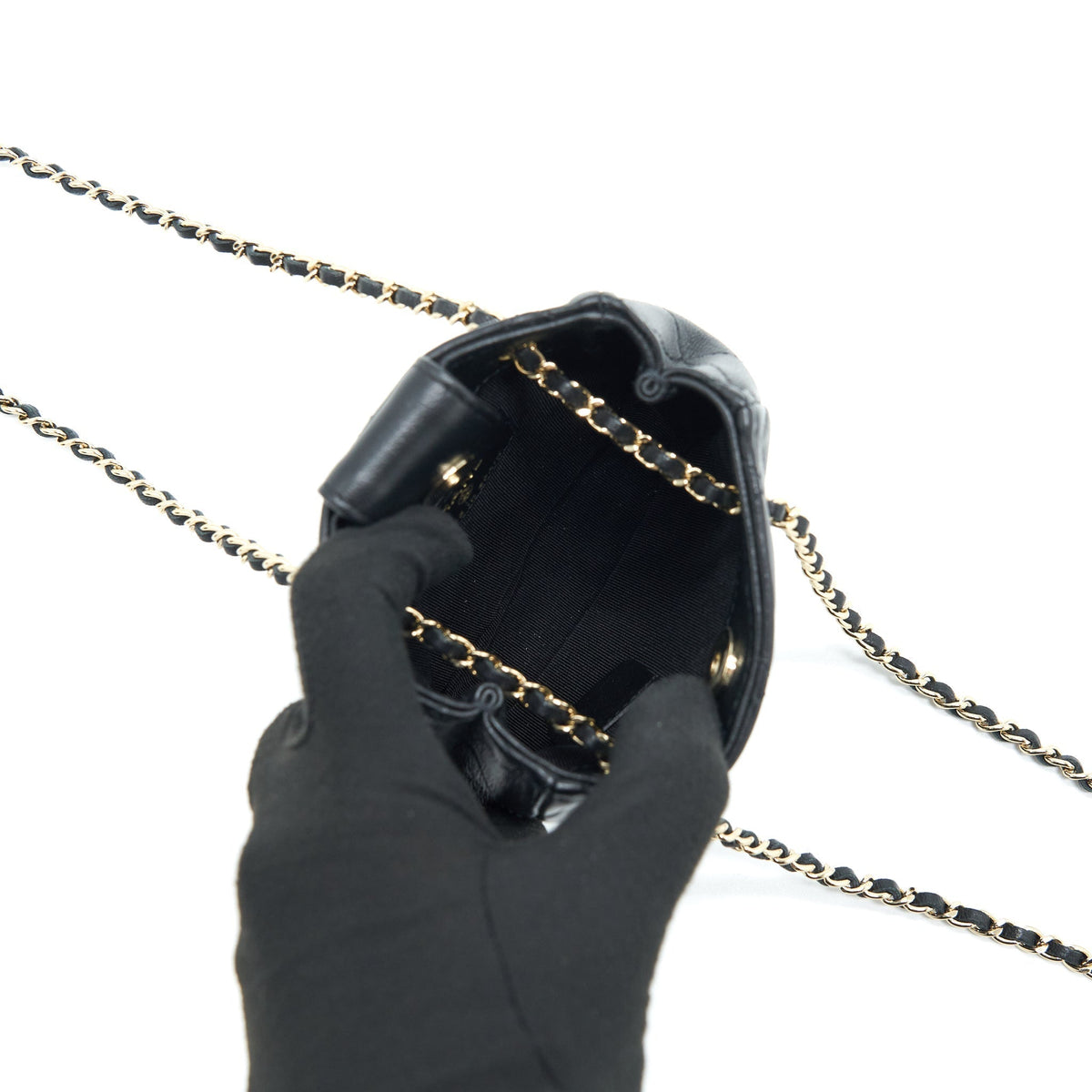 CHANEL 22C MINI CROSSBODY POUCH LAMBSKIN BLACK LGHW