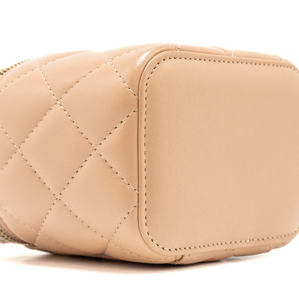 CHANEL TOP HANDLE MINI VANITY CASE WITH CHAIN LAMBSKIN BEIGE BRUSHED GHW