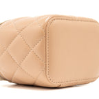 CHANEL TOP HANDLE MINI VANITY CASE WITH CHAIN LAMBSKIN BEIGE BRUSHED GHW