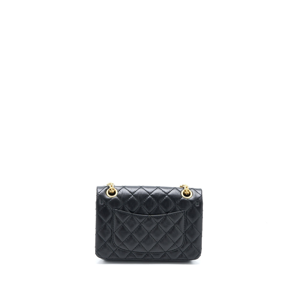 CHANEL MINI 2.55 REISSUE FLAP BAG AGED CALFSKIN BLACK BRUSHED GHW (MICROCHIP)