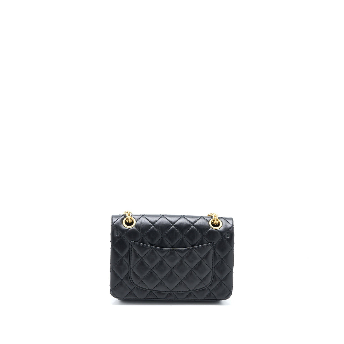 CHANEL MINI 2.55 REISSUE FLAP BAG AGED CALFSKIN BLACK BRUSHED GHW (MICROCHIP)