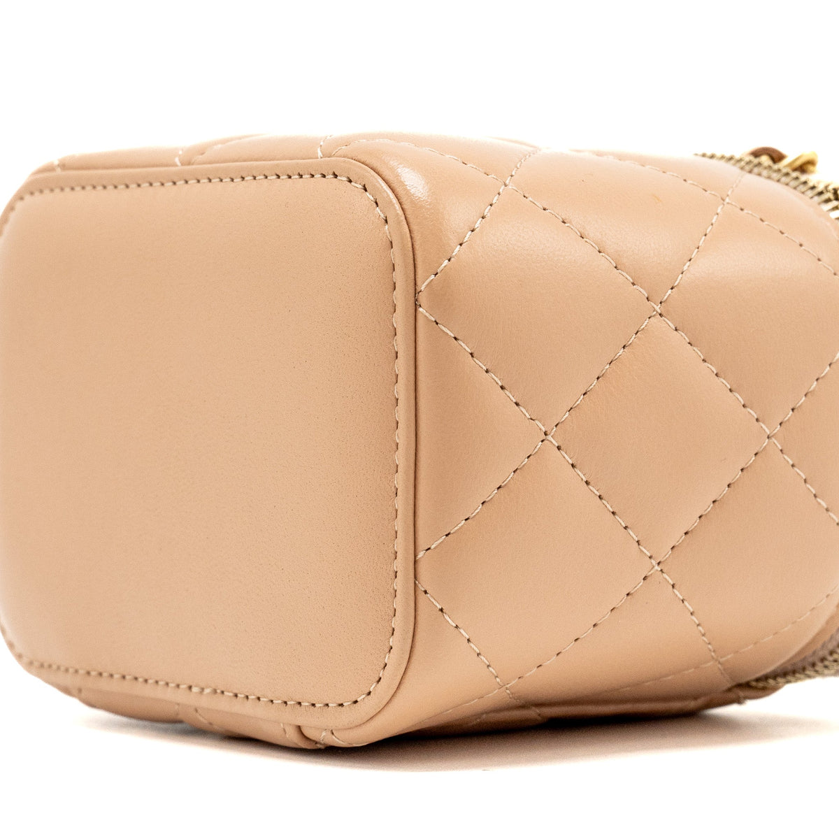 CHANEL TOP HANDLE MINI VANITY CASE WITH CHAIN LAMBSKIN BEIGE BRUSHED GHW