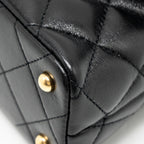 CHANEL 25P TOP HANDLE FLAP BAG SHINY LAMBSKIN BLACK GHW(MICROCHIP)
