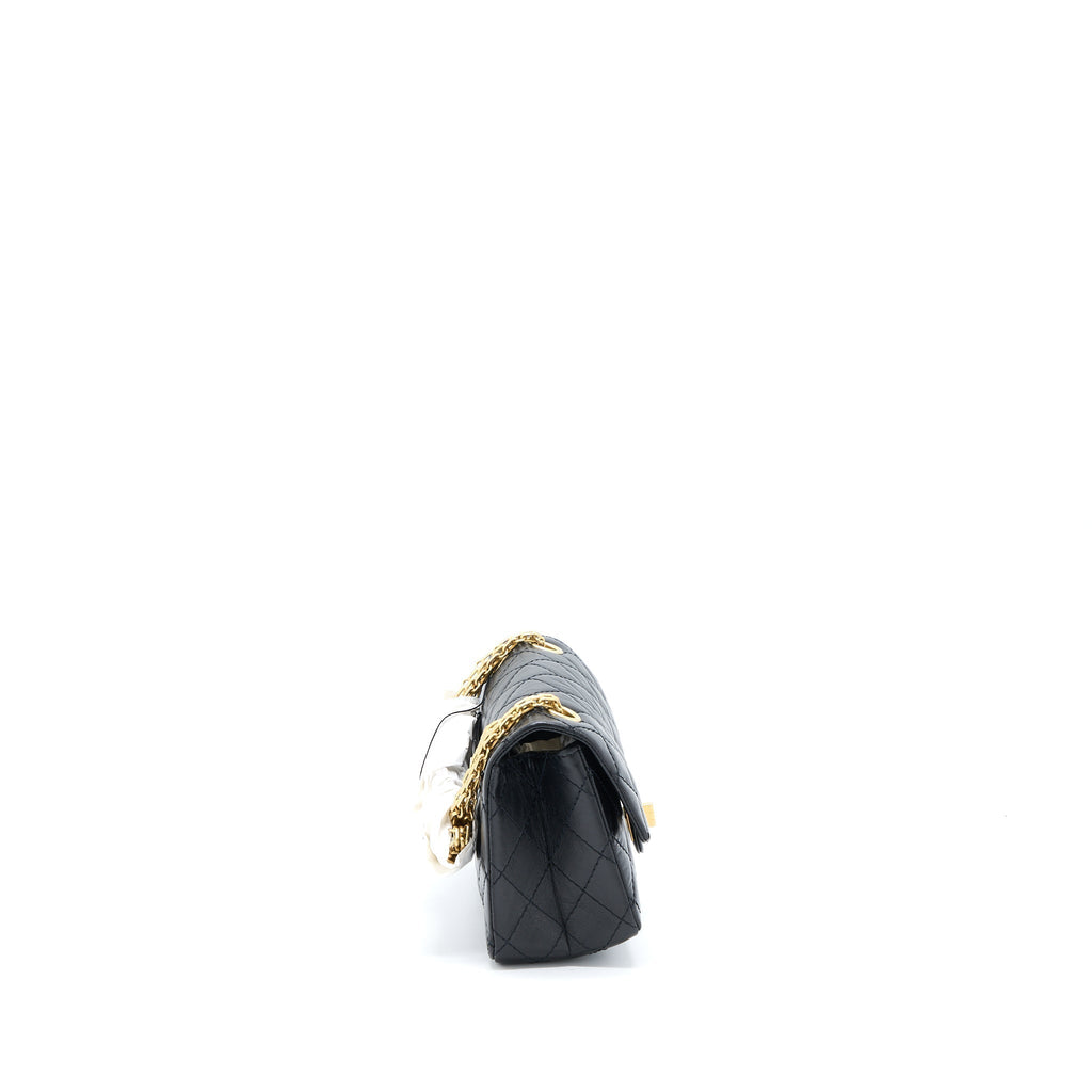 CHANEL MINI 2.55 REISSUE FLAP BAG AGED CALFSKIN BLACK BRUSHED GHW (MICROCHIP)