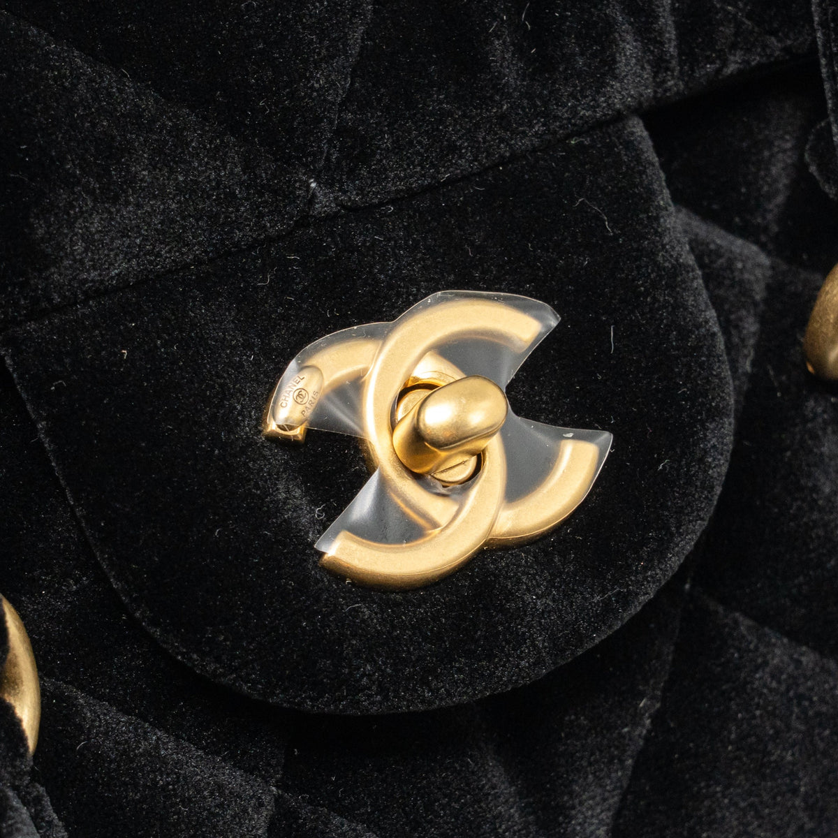 CHANEL MINI BOWLING CLUTCH WITH CHAIN VELVET BLACK GHW (MICROCHIP)