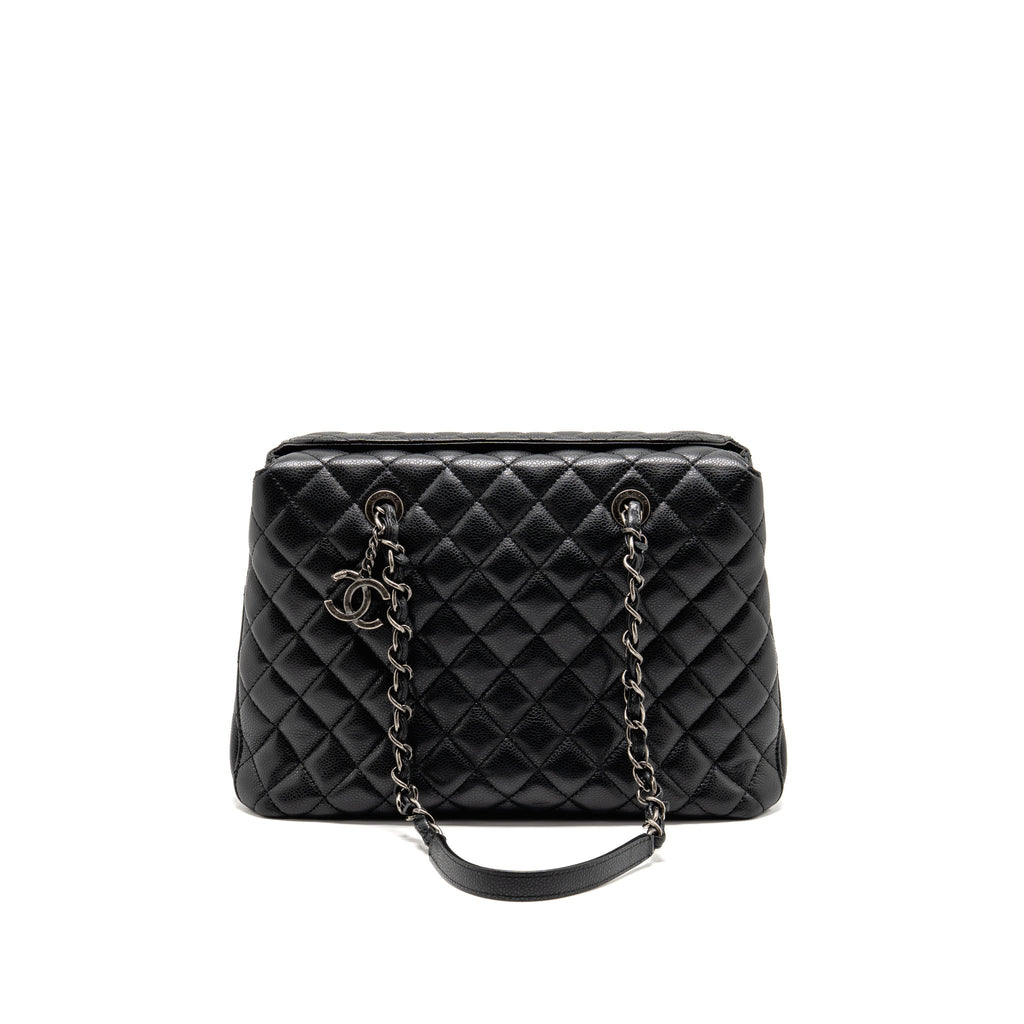 Chanel city shopping tote quilted caviar calfskin black ruthenium silver hardware