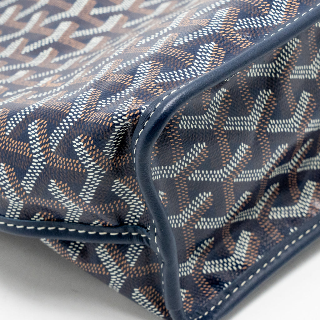 Goyard Mini Anjou Tote Bag Goyardine Canvas/Calfskin Bleu Marine SHW