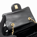CHANEL MINI BOWLING CLUTCH WITH CHAIN VELVET BLACK GHW (MICROCHIP)