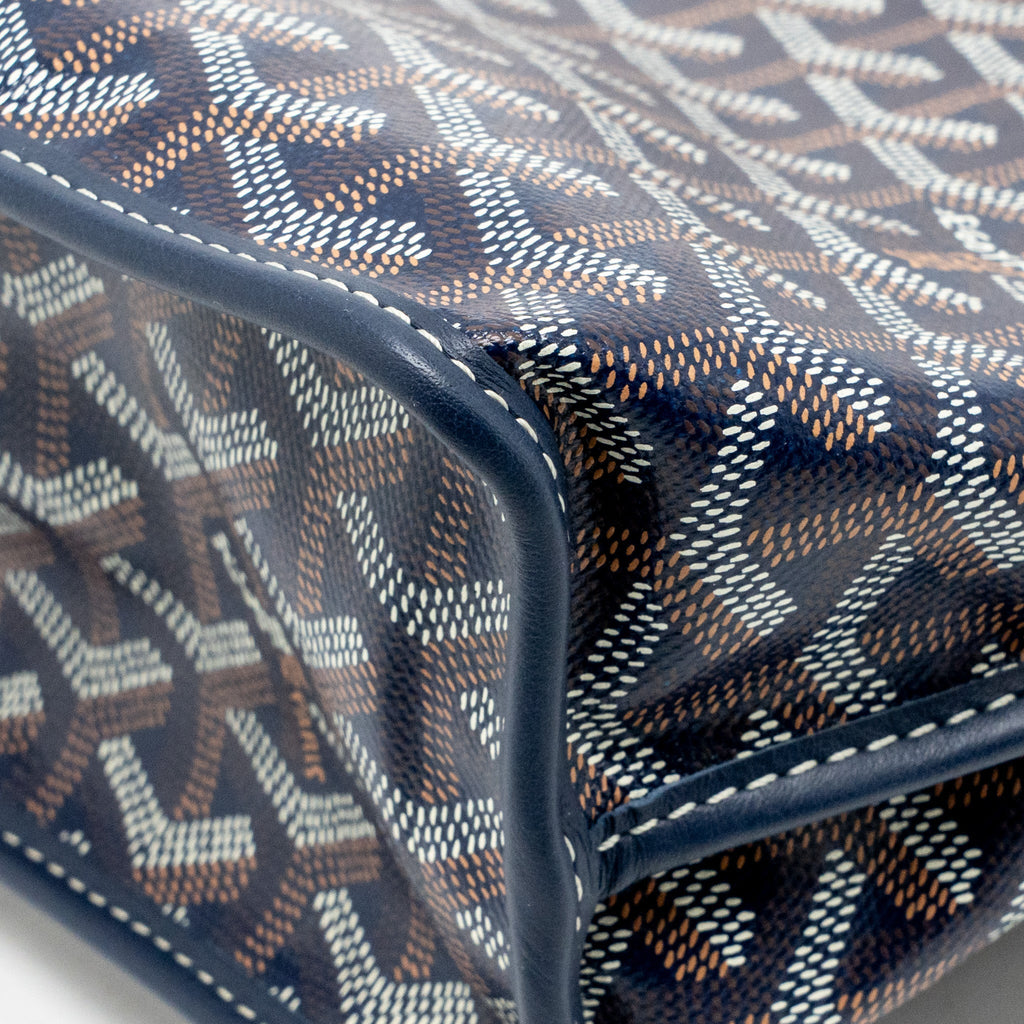 Goyard Mini Anjou Tote Bag Goyardine Canvas/Calfskin Bleu Marine SHW