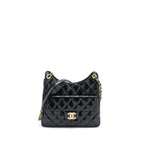 CHANEL 23C HOBO BAG SHINY CALFSKIN BLACK BRUSHED GHW (MICROCHIP)
