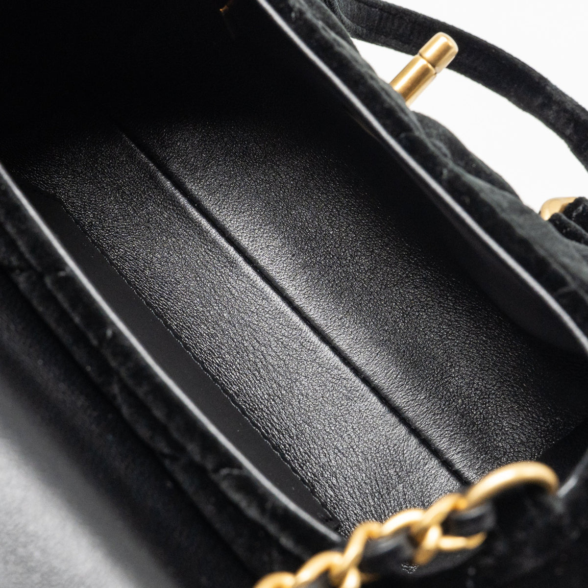 CHANEL MINI BOWLING CLUTCH WITH CHAIN VELVET BLACK GHW (MICROCHIP)