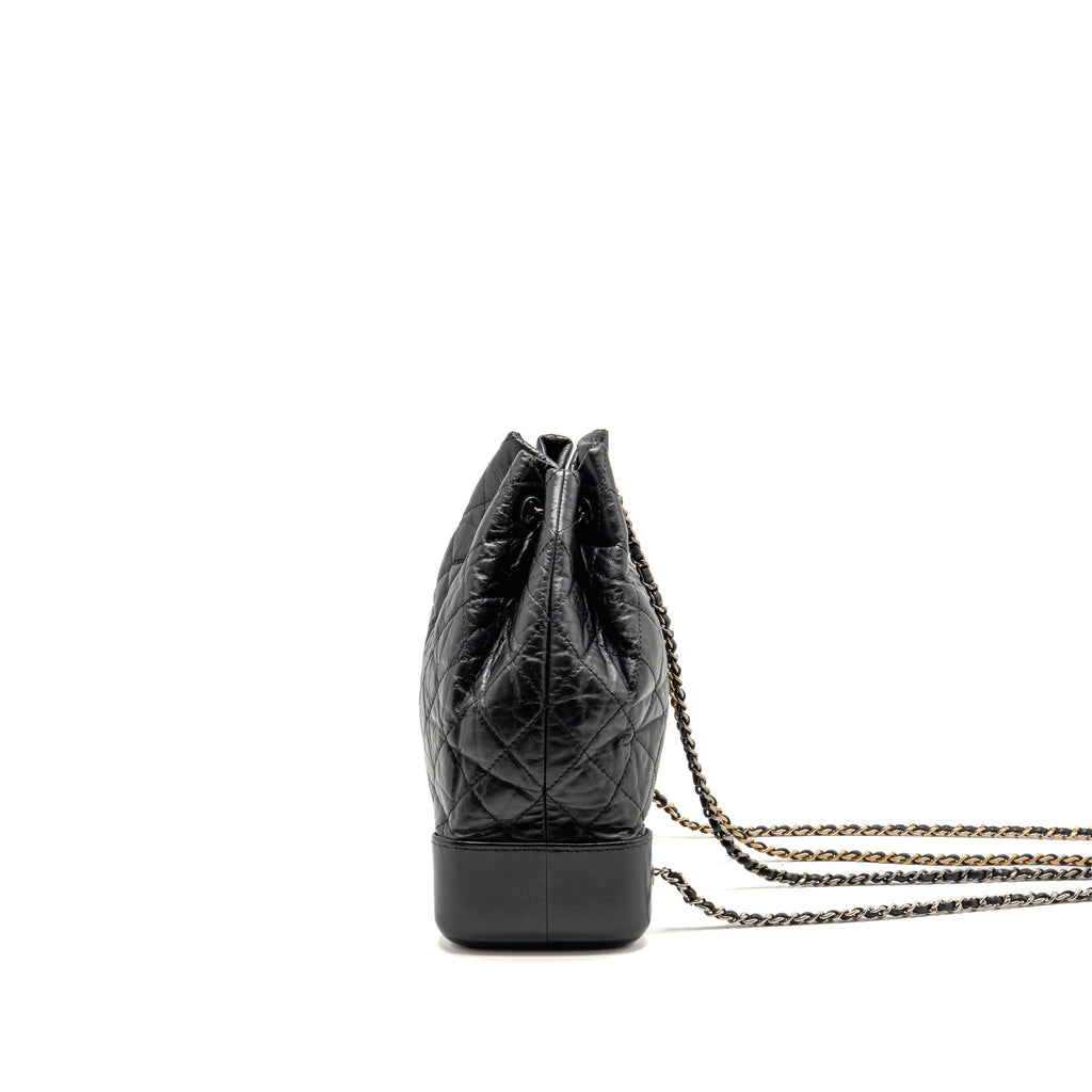 Chanel Gabrielle Backpack Aged Calfskin BLACK Multicolour Hardware