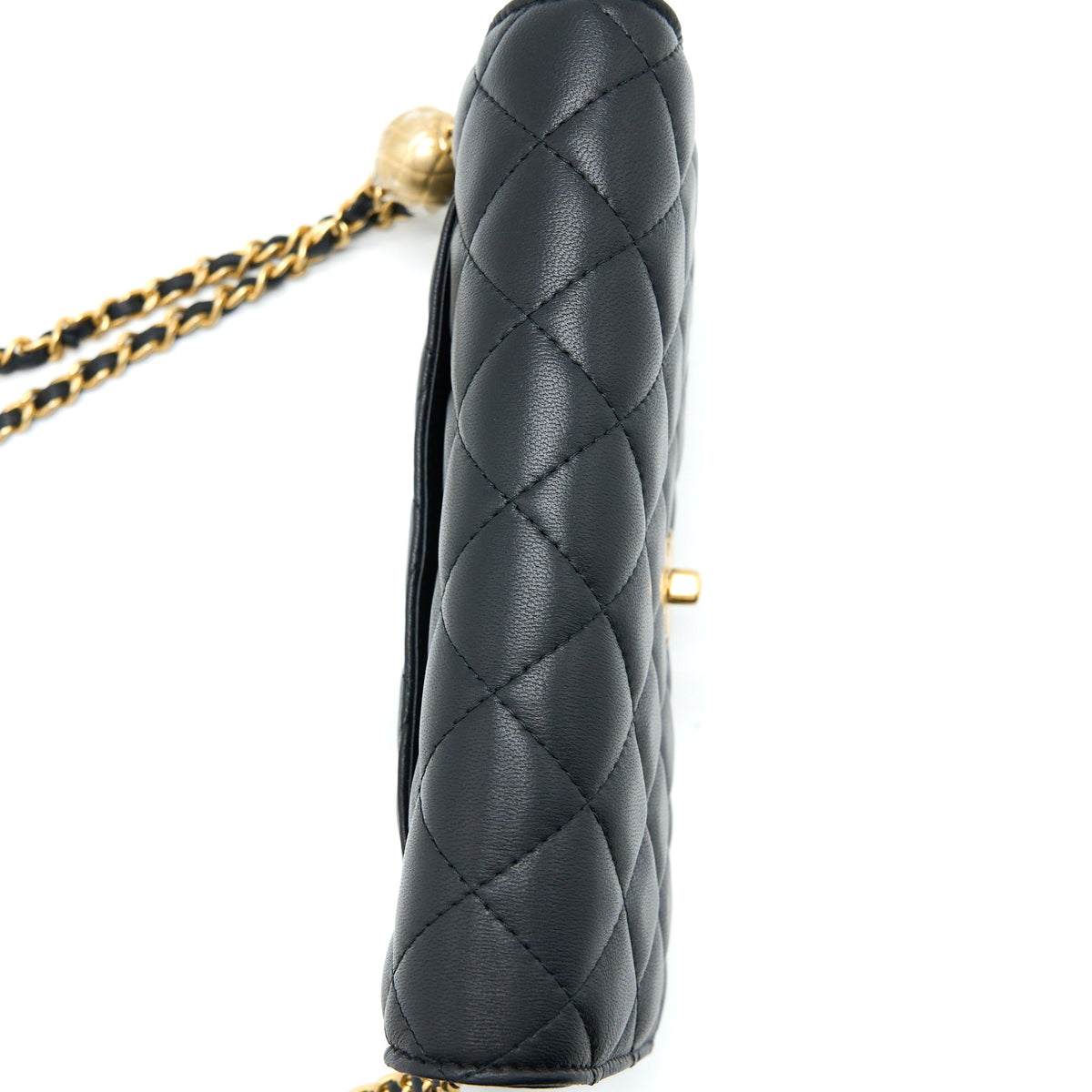 CHANEL PEARL CRUSH WALLET ON CHAIN LAMBSKIN BLACK GHW (MICROCHIP)