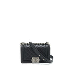 CHANEL SMALL BOY CALFSKIN BLACK RUTHENIUM SLIVER HARDWARE