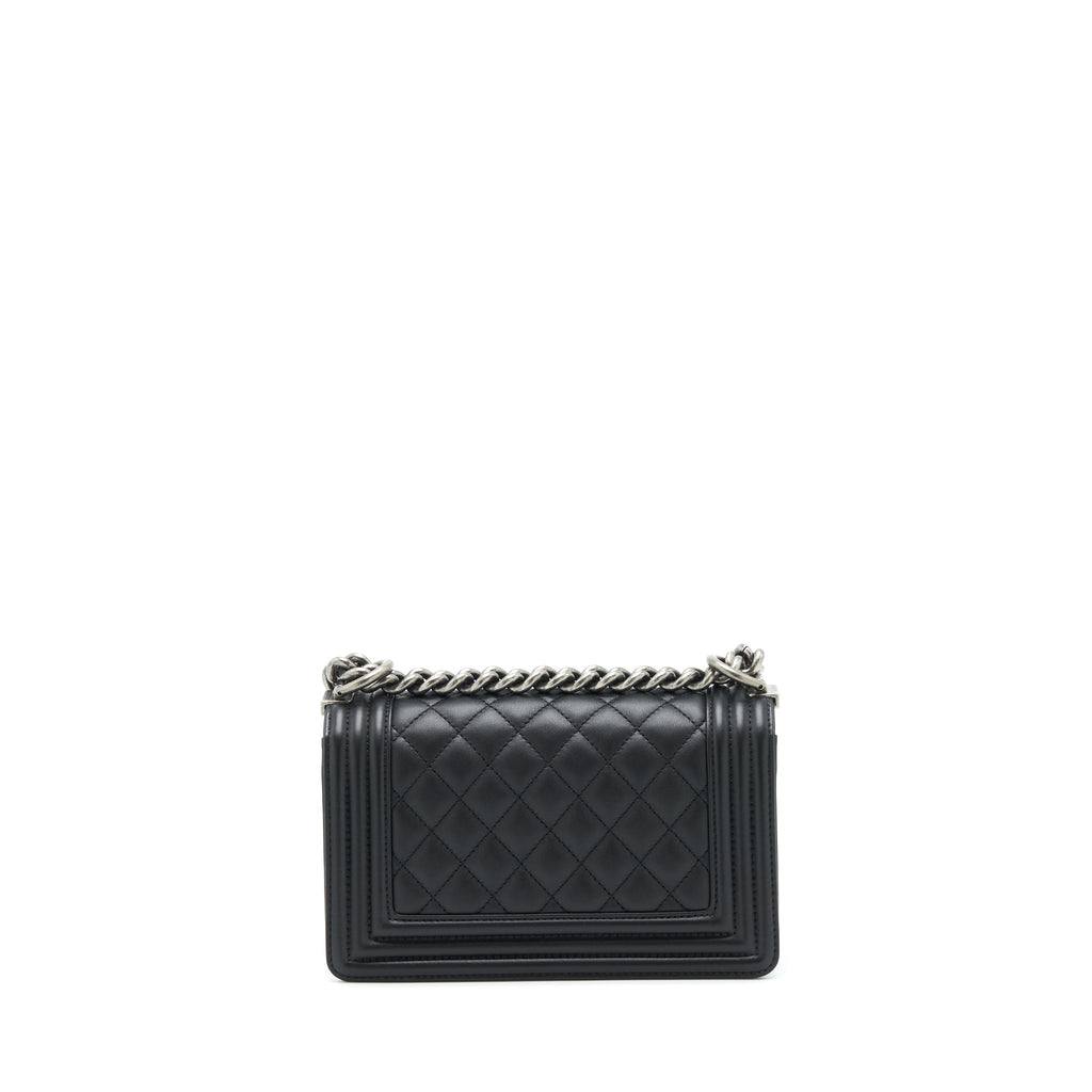 CHANEL SMALL BOY CALFSKIN BLACK RUTHENIUM SLIVER HARDWARE