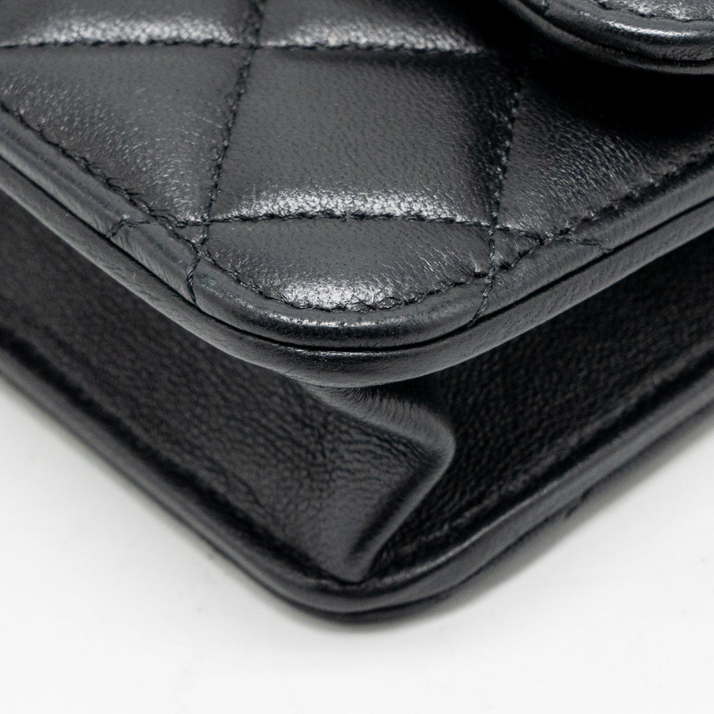 Chanel Top Handle Flap Phone Holder with Chain Lambskin Black LGHW (Microchip)