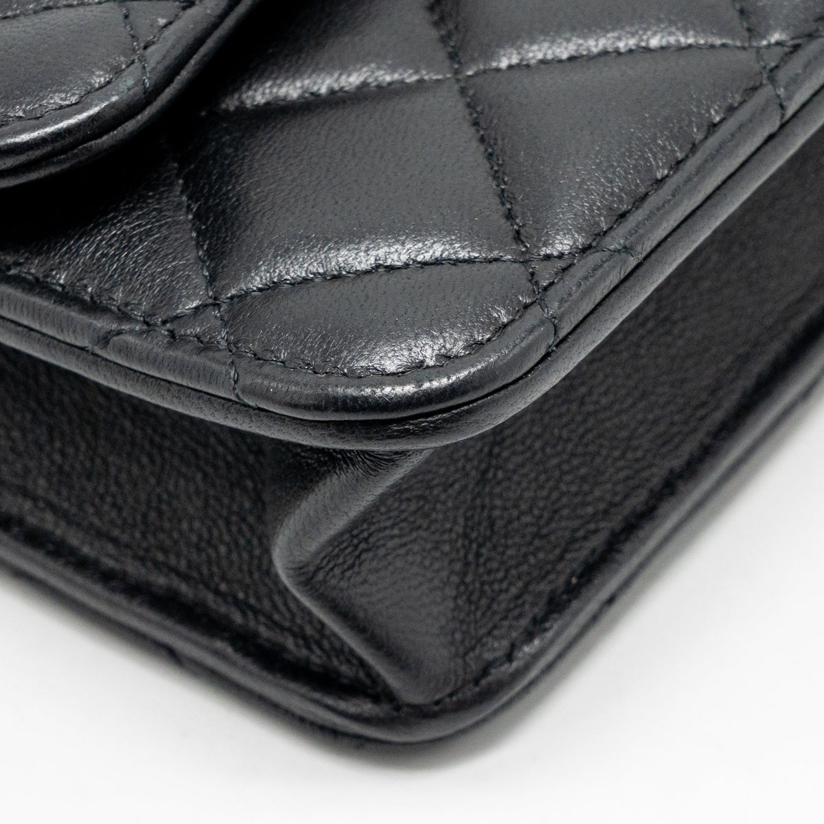Chanel Top Handle Flap Phone Holder with Chain Lambskin Black LGHW (Microchip)