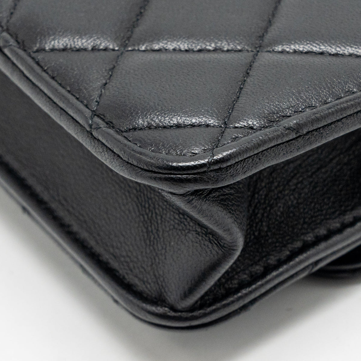 Chanel Top Handle Flap Phone Holder with Chain Lambskin Black LGHW (Microchip)
