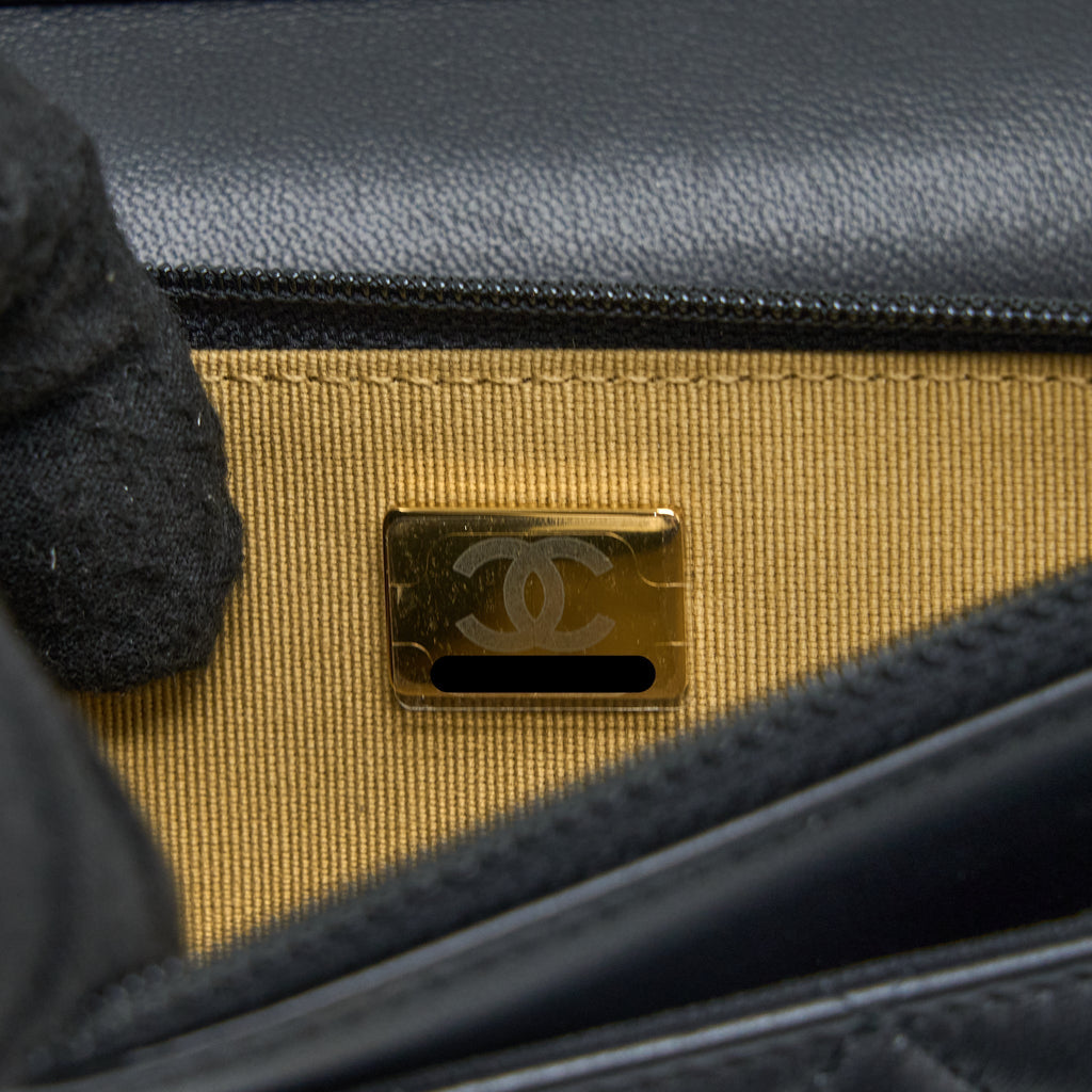 CHANEL PEARL CRUSH WALLET ON CHAIN LAMBSKIN BLACK GHW (MICROCHIP)