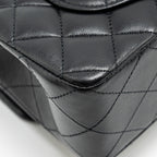 CHANEL SMALL CLASSIC DOUBLE FLAP BAG LAMBSKIN BLACK SHW (MICROCHIP)
