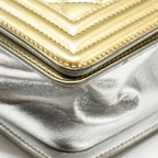 CHANEL MEDIUM BOY BAG PATENT LIGHT GOLD / SILVER SHW